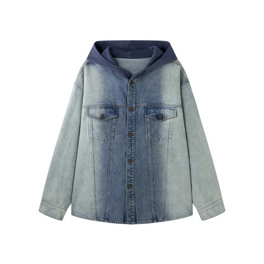 BJHG不计后果牛仔外套男款秋季2025新款水洗做旧连帽衬衫休闲夹克 商品图3