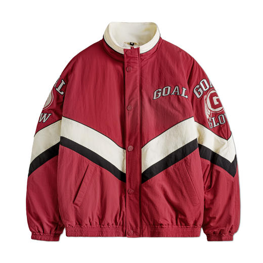 马登工装美式复古拼接撞色赛车夹克红色翻领加厚保暖棉服外套男冬 商品图4