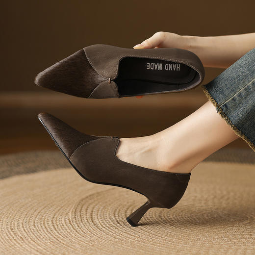 【预售5天】法式绝美真皮马毛高跟鞋春秋款真皮尖头单鞋细跟软底气质女鞋子SP&X1531 商品图4