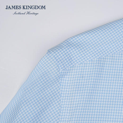 【专柜正品  免烫千鸟格】占姆士男士长袖100%纯棉水柔免烫千鸟格商务休闲正装免烫蓝格衬衫 商品图2