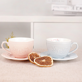 罗莱礼品-铃兰浮雕咖啡杯双杯碟礼盒