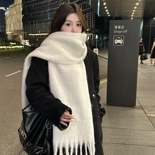 2025年秋冬韩版黑白格纹马海毛围巾复古保暖流苏围脖男女百搭批发 商品图12