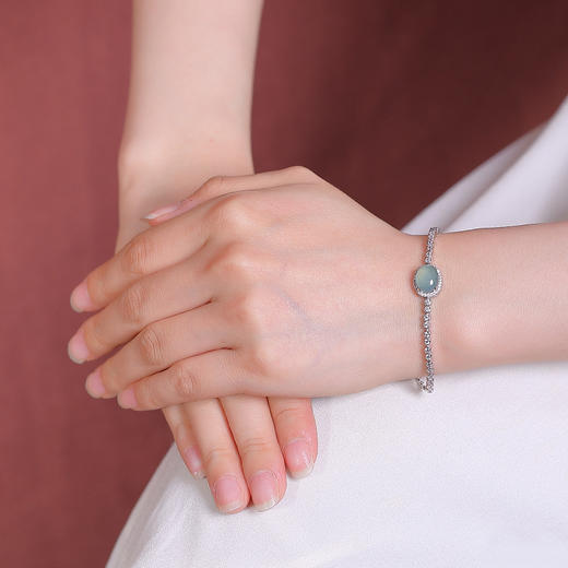 【清雾静影】蓝水翡翠S925纯银蛋面手链【CW-SL11869】 商品图3