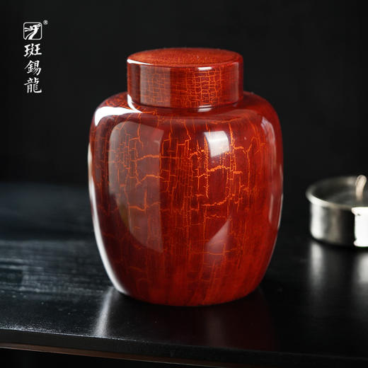 斑锡龙锡罐鸿运茶仓大漆戗金纯锡大号密封茶叶罐储茶罐手工锡器 商品图0
