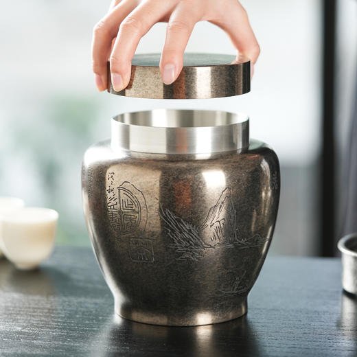 斑锡龙秋实茶仓锡罐复古纯锡茶叶罐大号秋实茶仓密封储茶罐个旧手工锡器 商品图3