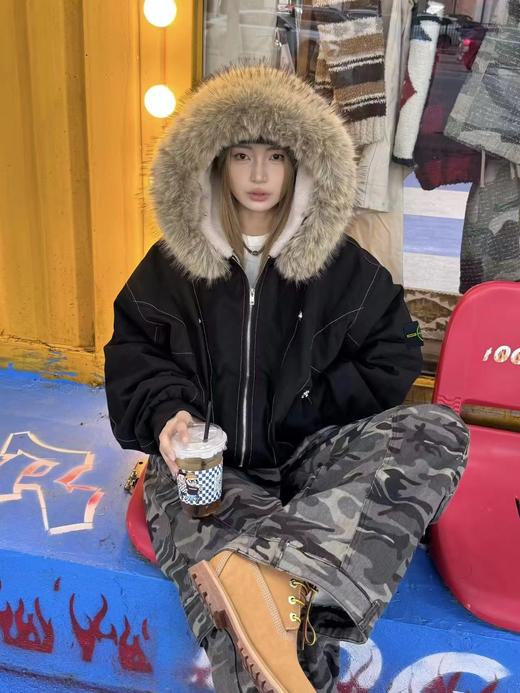 D110756早冬可拆卸大毛领座山雕棉服外套 商品图2