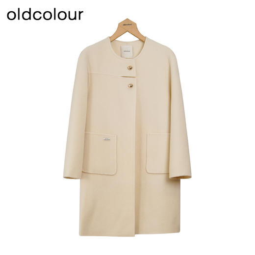 oldcolour冬季新品时尚保暖气质圆领手工呢料长外套女P411506A1 商品图2