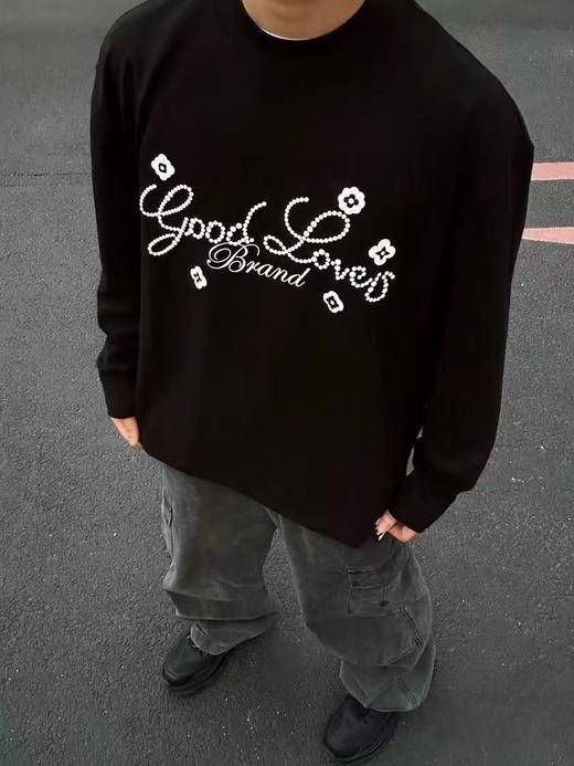 D110751小花标语字母logo情侣圆领长袖T恤 商品图7