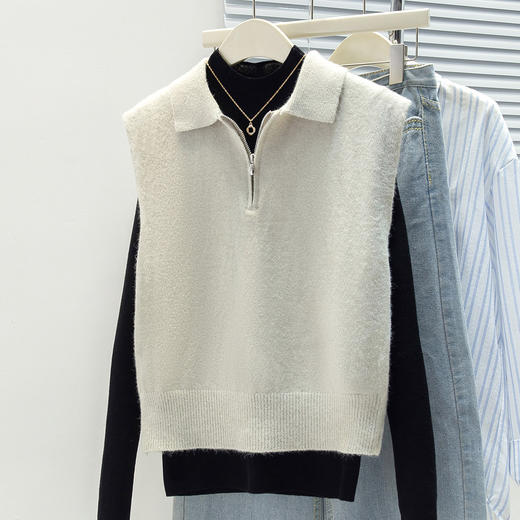 馥迦利落百搭半拉链马甲背心 商品图1