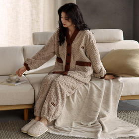 法黛琪冬季珊瑚绒女款开衫套装保暖睡衣 552214