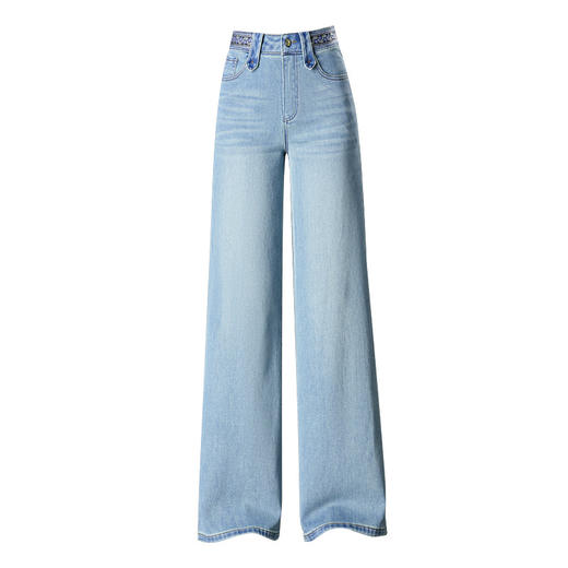 YM 9841时髦洋气百搭加绒保暖牛仔阔腿裤高腰显瘦垂感裤 商品图4