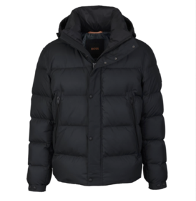 【超惠秒】BOSS 男士连帽徽标贴片绗缝抗寒保暖羽绒服外套12301