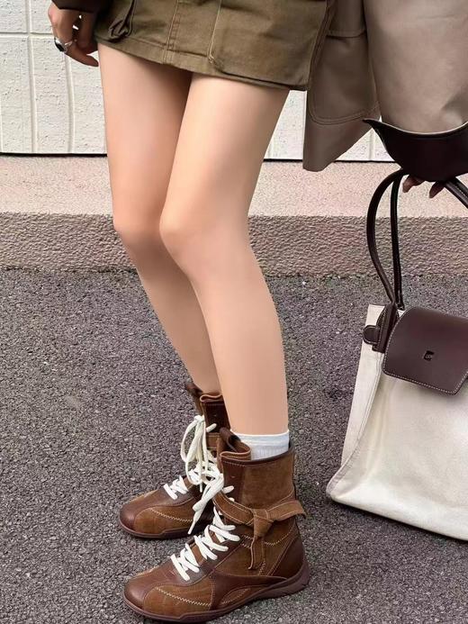 D110719高帮赛车靴女2025新款拳击靴马丁靴绑带长靴 商品图1
