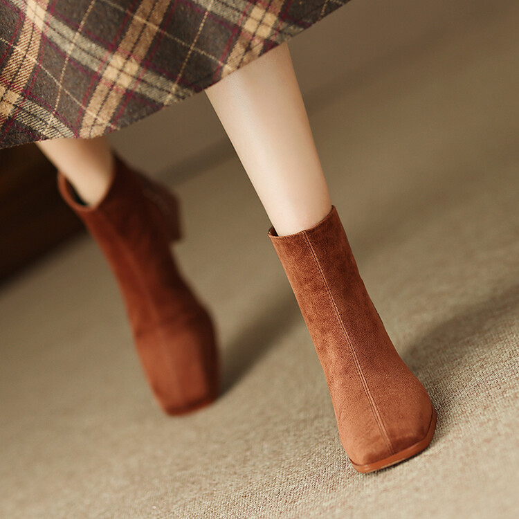 Ech&yolo牛皮+羊皮拼接时装复古及踝短靴HBP-1808