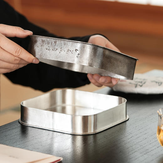 斑锡龙暮春饼盒复古纯锡茶叶罐斑锡龙纯手工锡罐密封储茶盒锡器 商品图2