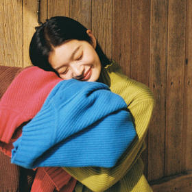 特绽放745朵/蜡笔·宽松全绵羊毛开衫立体坑条半高领开襟毛针织衫