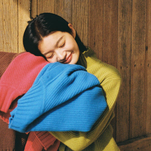 特绽放745朵/蜡笔·宽松全绵羊毛开衫立体坑条半高领开襟毛针织衫 商品图0