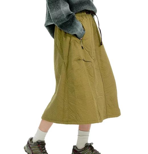 D110706户外山系撞色织带防泼水不规则绗缝夹棉保暖工装半身裙A字裙 商品图6