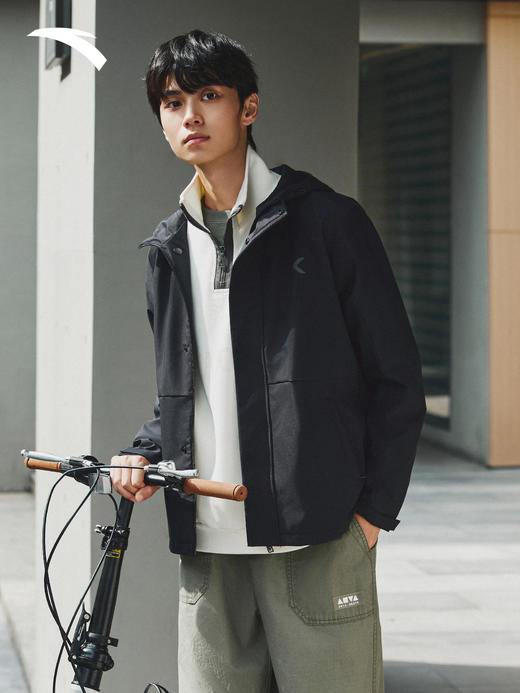 安踏KT系列外套男连帽防风防泼水黑色运动上衣152541602N-2 商品图0