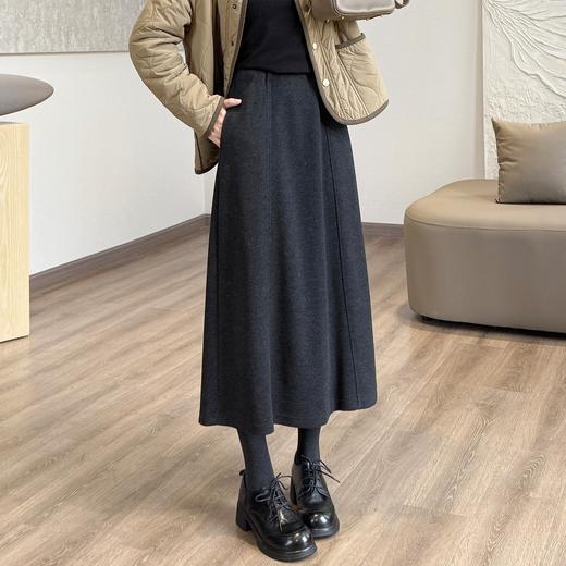 秋冬醋酸羊毛6片半身裙 藏肉显瘦松紧腰长裙口袋A字裙 商品图6