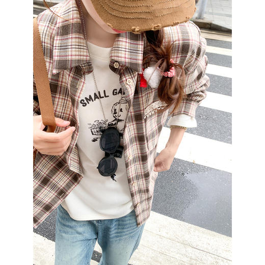 【169元任选2件】现货！粉咖格子衬衫 商品图1