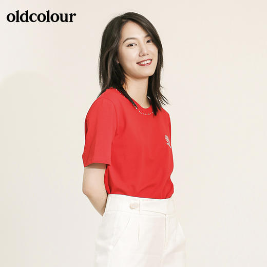 oldcolour欧珂纯棉纯色简约百搭气质短袖T恤女夏季M24021164 商品图1