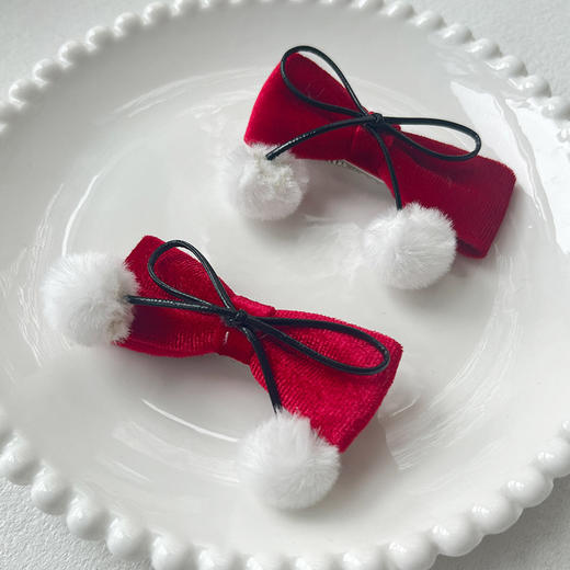 元气红丝绒蝴蝶结毛球对夹-纪念日百货门店同款166693388 商品图3