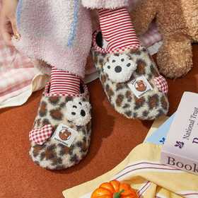 冬款新款卡通可爱萌趣熊爪爱心毛绒棉拖鞋女款居家舒适【8047】