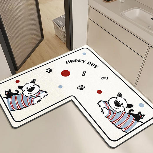 【卡通L型浴室地垫】卫生间门口防滑脚垫 洗漱台下吸水速干硅藻泥地垫  商品图10