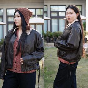 一周发货【可拆卸领口 钩织花边领皮衣夹克】深咖色，拉链款，穿脱方便~花姐朋友出口俄罗斯款货源，高性价比款，环保蛋白皮，质感满分，光泽度佳~