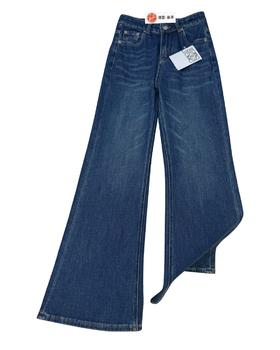 女款口袋logo微喇牛仔裤长裤la014