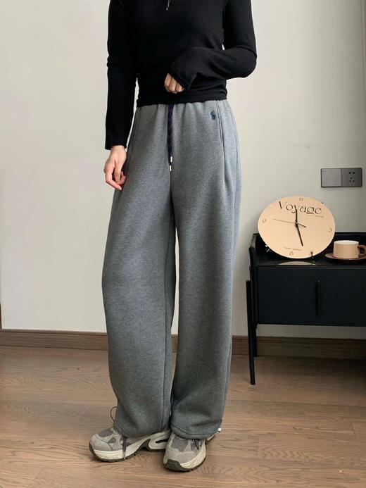 D110794小马刺绣拼色直筒微宽松加绒休闲运动裤 商品图10