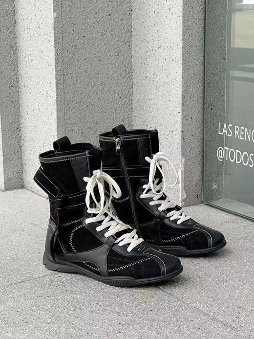 D110719高帮赛车靴女2025新款拳击靴马丁靴绑带长靴 商品图7