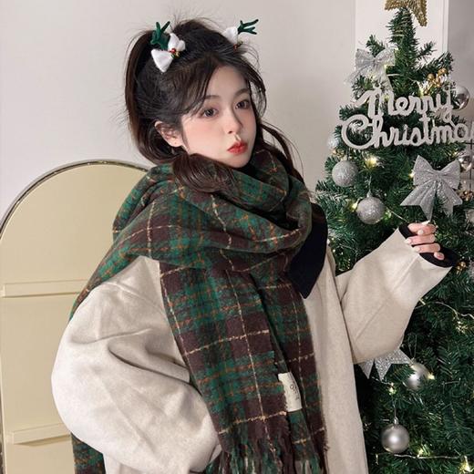 红色圣诞围巾女冬季高级感氛围格子围脖过节新年礼物秋冬2025新款 商品图4