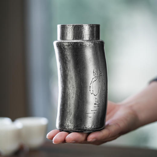 斑锡龙锡罐清修茶仓手工做旧雕刻纯锡茶叶罐密封储茶罐 商品图0