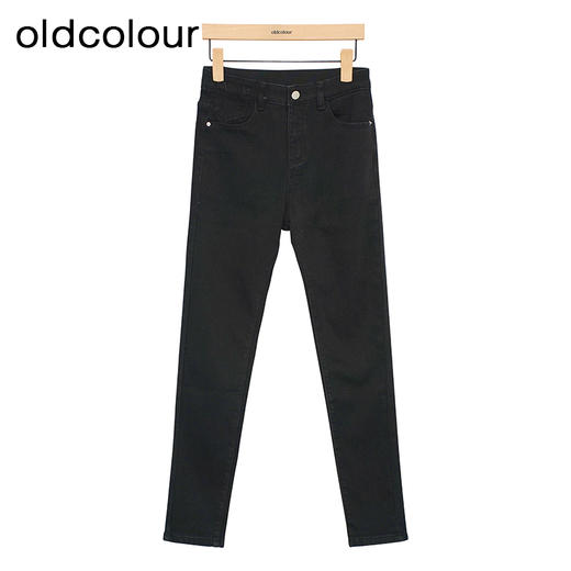 oldcolour黑色牛仔裤冬季新款高腰显瘦修身长款铅笔裤女O41112217 商品图0