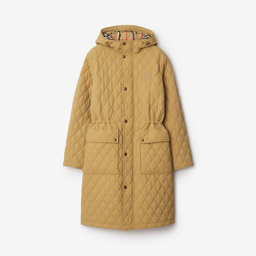 【一】BURBERRY 巴宝莉 女士 B 字型盾牌贴花绗缝尼龙风雪大衣棉服 驼色 8097997 C1544 商品图0