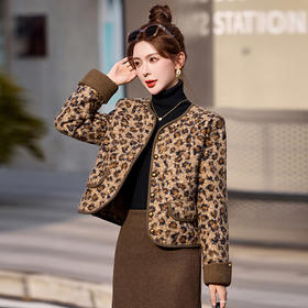 圆领豹纹夹棉，短款上衣时尚外套棉衣HR-YBX8806