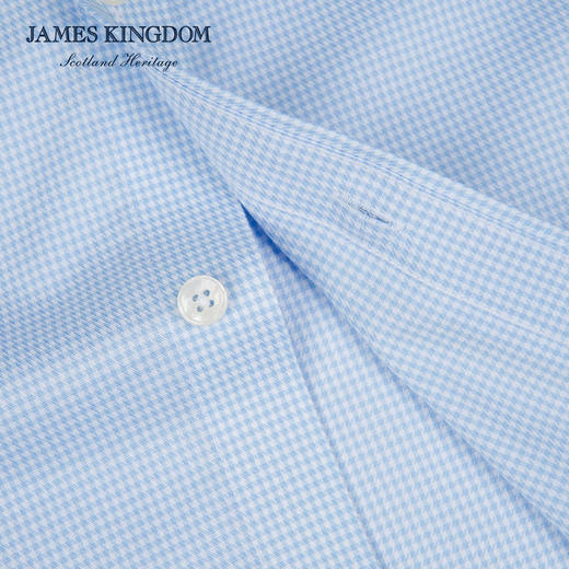 【专柜正品  免烫千鸟格】占姆士男士长袖100%纯棉水柔免烫千鸟格商务休闲正装免烫蓝格衬衫 商品图4