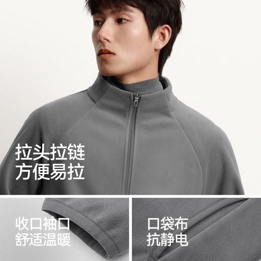 森马外套男秋冬双面绒感针织夹克保温摇粒绒2025新款情侣立领上衣 商品图4