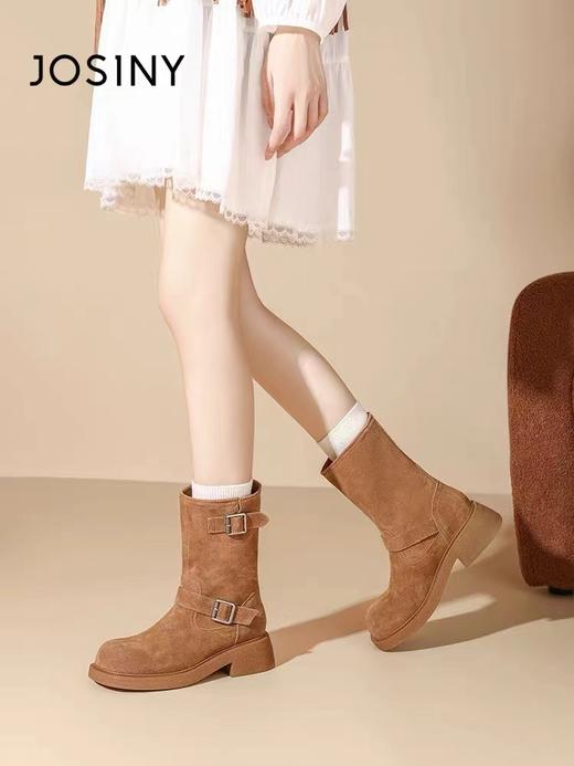 D110761复古堆堆靴女2025新款秋冬中筒西部牛仔靴复古皮带扣马丁靴 商品图9