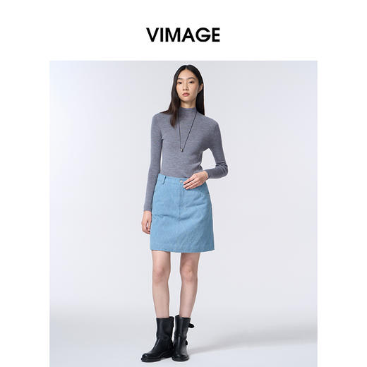 VIMAGE纬漫纪水蓝色小A字时尚减龄短款半裙V2406117 商品图1