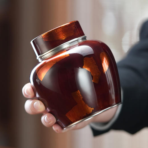 斑锡龙锦眠茶仓大漆彩金小号锡罐纯锡茶叶罐密封储茶罐锦眠茶仓手工锡器 商品图1