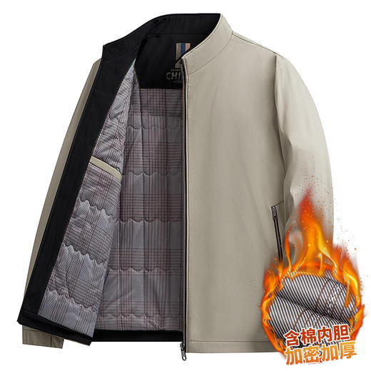 冬季加绒加厚商务休闲中年男士爸爸装夹克立领保暖棉服外套男 商品图1