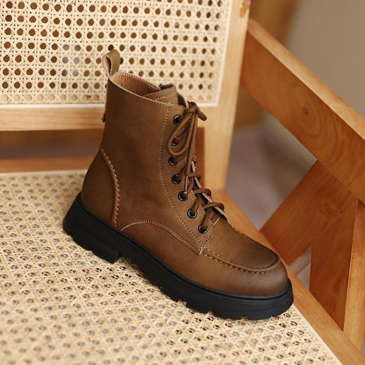 Ech&yolo系带拼接牛皮圆头百搭轻奢马丁靴HBP-1892 商品图4