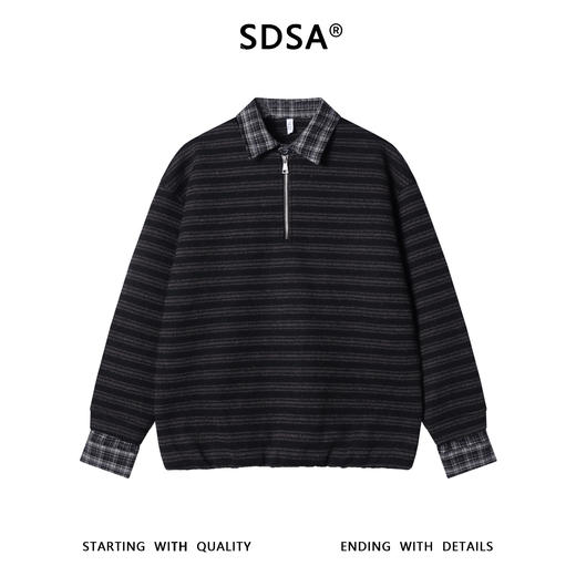 WY1299SDSA男士秋冬新款痞帅男装潮牌撞色条纹半拉链拼接翻领毛衣百搭 商品图1