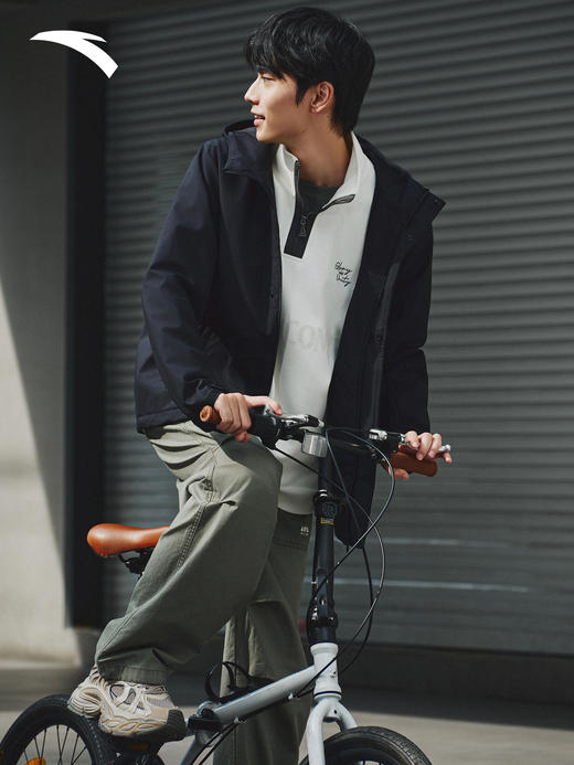 安踏KT系列外套男连帽防风防泼水黑色运动上衣152541602N-2 商品图1