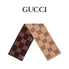 【送礼盒礼袋】GUCCI古驰 双G提花双面围巾披肩  粽卡双面色    奥莱款（薄款）4955924G350   香港直邮
