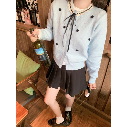 【179元任选2件】现货！韩系蝴蝶结蓝色长袖针织开衫 商品图2