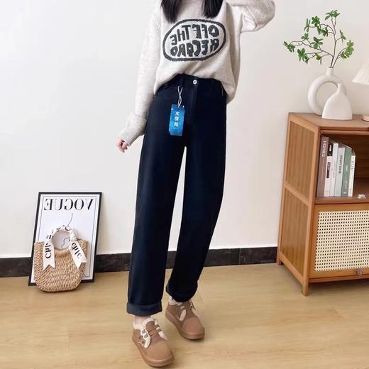 D110798厚绒小个子水貂绒保暖宽松垮裤高腰弹力哈伦牛仔裤女 商品图2